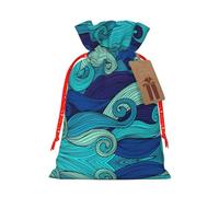 Sac de Noël pratique avec cordon de serrage Motif vagues de l'océan 12 x 17 cm
