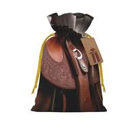 Sac de Noël réutilisable avec cordon de serrage en forme de selle de cheval avec chapeau de cowboy imprimé sauvage, ruban jaune, taille S