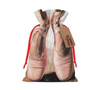 Sac de Noël réutilisable avec cordon de serrage imprimé chaussures de ballet pour fête de Noël, ruban rouge, taille M