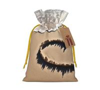 Sac de Noël réutilisable avec cordon de serrage imprimé symbole d'amour sur la plage pour emballage cadeau de Noël, ruban jaune, M
