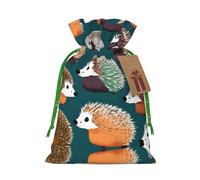 Sac de Noël réutilisable avec cordon de serrage Motif hérissons