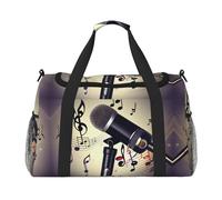 Sac de nuit avec microphone imprimé note de musique sac de nuit sac de week-end sac à main d'entraînement sac de yoga sac de sport sac de sport sac pour articles personnels pour audlts, Noir , Taille