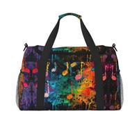 Sac de nuit coloré imprimé notes de musique sac de week-end sac à main d'entraînement sac de yoga sac de sport sac de sport sac pour articles personnels pour audlts, Noir , Taille unique