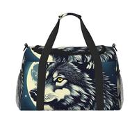 Sac de nuit imprimé loup et lune pour homme et femme - Sac à bandoulière pour voyage essentiel, noir, One Size
