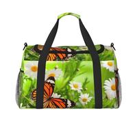 Sac de nuit imprimé papillon sur marguerite Sac de nuit Sac de week-end Sac à main Sac de yoga Sac de sport Sac de sport Sac de sport Sac pour articles personnels pour Audlts, Noir , Taille unique