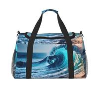 Sac de nuit imprimé vague de mer océan pour homme et femme Sac à bandoulière pour voyage essentiel, noir, One Size