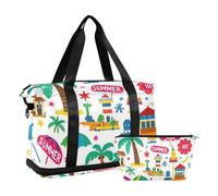 Sac de nuit Summer Island en noix de coco blanc avec poche humide - Sac de gym pour voyage multifonction pour homme et femme
