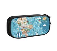 Sac de papeterie léger avec imprimé carte de Grèce pour l'école, le bureau, les voyages, garçons et filles, Noir , Taille unique, Ensemble cartable