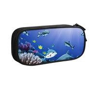 Sac de papeterie léger avec motif requin nageant sous la mer pour l'école, le bureau, les voyages, garçons, filles, adultes, Noir , Taille unique, Ensemble cartable