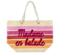 Sac de plage 50x35cm rayé avec message ""Madame en balade"" rose, orange et violet - MADAMALA