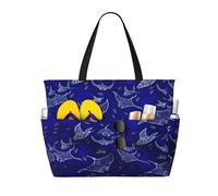 Sac de plage à imprimé raie manta et poissons, sac fourre-tout de plage imperméable, résistant au sable, sac fourre-tout de grande capacité, léger et pliable avec fermeture éclair
