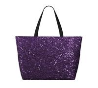 Sac de plage à paillettes violet étincelant - Sac de plage pliable spacieux de grande capacité avec fermeture éclair, noir, Taille unique