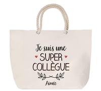 Sac de plage anse corde Aimée Une Super Collègue | Cabas Toile Coton Cadeau Anniversaire Femme Noël Fête des Mères Grand Sac Transport Sport