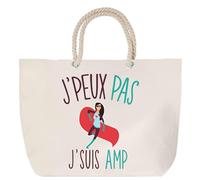 Sac de plage anse corde AMP aide médico-psychologique J'peux pas | Cadeau Métier Toile de Coton Grand Sac de Transport & Sport