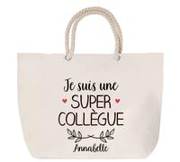 Sac de plage anse corde Annabelle Une Super Collègue | Cabas Toile Coton Cadeau Anniversaire Femme Noël Fête des Mères Grand Sac Transport Sport