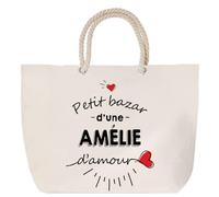 Sac de plage anse corde Bazar d'une Amélie d'amour | Cabas Courses Anniversaire Femme Noël Fête des Mères Cadeau Mamies Grand Sac Transport Sport