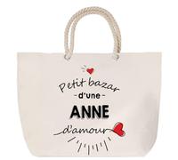 Sac de plage anse corde Bazar d'une Anne d'amour | Cabas Courses Anniversaire Femme Noël Fête des Mères Cadeau Mamies Grand Sac Transport Sport