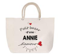 Sac de plage anse corde Bazar d'une Annie d'amour | Cabas Courses Anniversaire Femme Noël Fête des Mères Cadeau Mamies Grand Sac Transport Sport