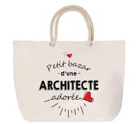 Sac de plage anse corde Bazar d'une Architecte adorée | Cabas Courses Anniversaire Femme Noël Fête des Mères Cadeau Mamies Grand Sac Transport Sport