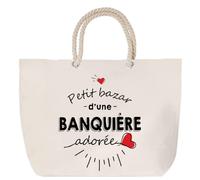 Sac de plage anse corde Bazar d'une Banquière adorée | Cabas Courses Anniversaire Femme Noël Fête des Mères Cadeau Mamies Grand Sac Transport Sport