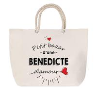 Sac de plage anse corde Bazar d'une Benedicte d'amour | Cabas Courses Anniversaire Femme Noël Fête des Mères Cadeau Mamies Grand Sac Transport Sport