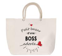 Sac de plage anse corde Bazar d'une Boss adorée | Cabas Courses Anniversaire Femme Noël Fête des Mères Cadeau Mamies Grand Sac Transport Sport