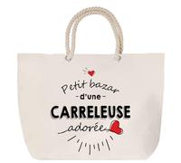 Sac de plage anse corde Bazar d'une Carreleuse adorée | Cabas Courses Anniversaire Femme Noël Fête des Mères Cadeau Mamies Grand Sac Transport Sport