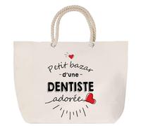 Sac de plage anse corde Bazar d'une Dentiste adorée | Cabas Courses Anniversaire Femme Noël Fête des Mères Cadeau Mamies Grand Sac Transport Sport