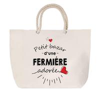Sac de plage anse corde Bazar d'une Fermière adorée | Cabas Courses Anniversaire Femme Noël Fête des Mères Cadeau Mamies Grand Sac Transport Sport