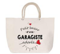Sac de plage anse corde Bazar d'une Garagiste adorée | Cabas Courses Anniversaire Femme Noël Fête des Mères Cadeau Mamies Grand Sac Transport Sport