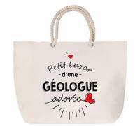 Sac de plage anse corde Bazar d'une Géologue adorée | Cabas Courses Anniversaire Femme Noël Fête des Mères Cadeau Mamies Grand Sac Transport Sport