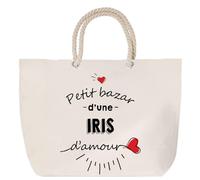 Sac de plage anse corde Bazar d'une Iris d'amour | Cabas Courses Anniversaire Femme Noël Fête des Mères Cadeau Mamies Grand Sac Transport Sport