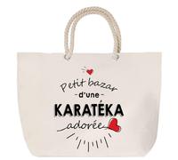 Sac de plage anse corde Bazar d'une Karatéka adorée | Cabas Courses Anniversaire Femme Noël Fête des Mères Cadeau Mamies Grand Sac Transport Sport