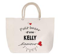 Sac de plage anse corde Bazar d'une Kelly d'amour | Cabas Courses Anniversaire Femme Noël Fête des Mères Cadeau Mamies Grand Sac Transport Sport