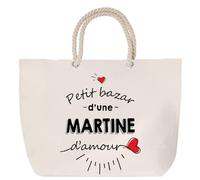 Sac de plage anse corde Bazar d'une Martine d'amour | Cabas Courses Anniversaire Femme Noël Fête des Mères Cadeau Mamies Grand Sac Transport Sport