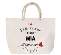 Sac de plage anse corde Bazar d'une Mia d'amour | Cabas Courses Anniversaire Femme Noël Fête des Mères Cadeau Mamies Grand Sac Transport Sport
