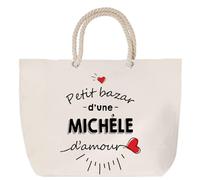 Sac de plage anse corde Bazar d'une Michèle d'amour | Cabas Courses Anniversaire Femme Noël Fête des Mères Cadeau Mamies Grand Sac Transport Sport