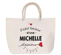 Sac de plage anse corde Bazar d'une Michelle d'amour | Cabas Courses Anniversaire Femme Noël Fête des Mères Cadeau Mamies Grand Sac Transport Sport