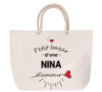 Sac de plage anse corde Bazar d'une Nina d'amour | Cabas Courses Anniversaire Femme Noël Fête des Mères Cadeau Mamies Grand Sac Transport Sport