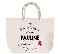 Sac de plage anse corde Bazar d'une Pauline d'amour | Cabas Courses Anniversaire Femme Noël Fête des Mères Cadeau Mamies Grand Sac Transport Sport