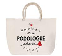 Sac de plage anse corde Bazar d'une Podologue adorée | Cabas Courses Anniversaire Femme Noël Fête des Mères Cadeau Mamies Grand Sac Transport Sport