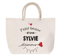 Sac de plage anse corde Bazar d'une Sylvie d'amour | Cabas Courses Anniversaire Femme Noël Fête des Mères Cadeau Mamies Grand Sac Transport Sport