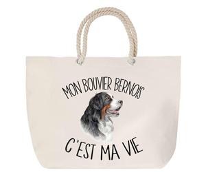 Sac de plage anse corde Bouvier Bernois Chien C'est la vie | Cadeau Passionné Anniversaire Noël Toile de Coton Grand Sac de Transport & Sport
