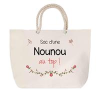 Sac de plage anse corde d'une Nounou au Top | Cadeau fin d'années école Anniversaire Noël Toile de Coton Grand Sac