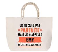 Sac de plage anse corde Emy Parfaite Cabas femme cadeau anniversaire Noël fête des mères mamie humour, Grand Sac Sport Voyage Shopping