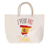 Sac de plage anse corde Espagnol J'peux pas | Cadeau Passionné Anniversaire Noël Toile de Coton Grand Sac de Transport & Sport