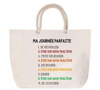 Sac de plage anse corde etre sur mon tracteur journée parfaite Cabas Cadeau Femme Homme, Anniversaire Noël, Maman Papa | Sac Pratique Idéal Shopping Voyage