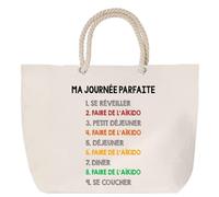 Sac de plage anse corde faire de l'aikido journée parfaite Cabas Cadeau Femme Homme, Anniversaire Noël, Maman Papa | Sac Pratique Idéal Shopping Voyage