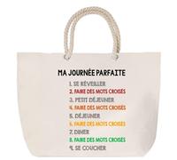 Sac de plage anse corde faire des mots croisés journée parfaite Cabas Cadeau Femme Homme, Anniversaire Noël, Maman Papa | Sac Pratique Idéal Shopping Voyage