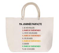 Sac de plage anse corde faire du taekwondo journée parfaite Cabas Cadeau Femme Homme, Anniversaire Noël, Maman Papa | Sac Pratique Idéal Shopping Voyage